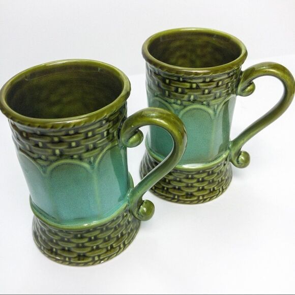 MCM Vintage Green Ceramic Coffee Cups - 1 Pair - Picture 10 of 10